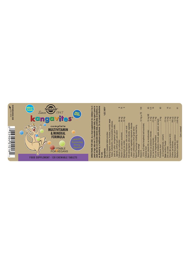 Solgar Kangavites(R) Multivitamin & Mineral Chewable Tablets Bouncing Berry