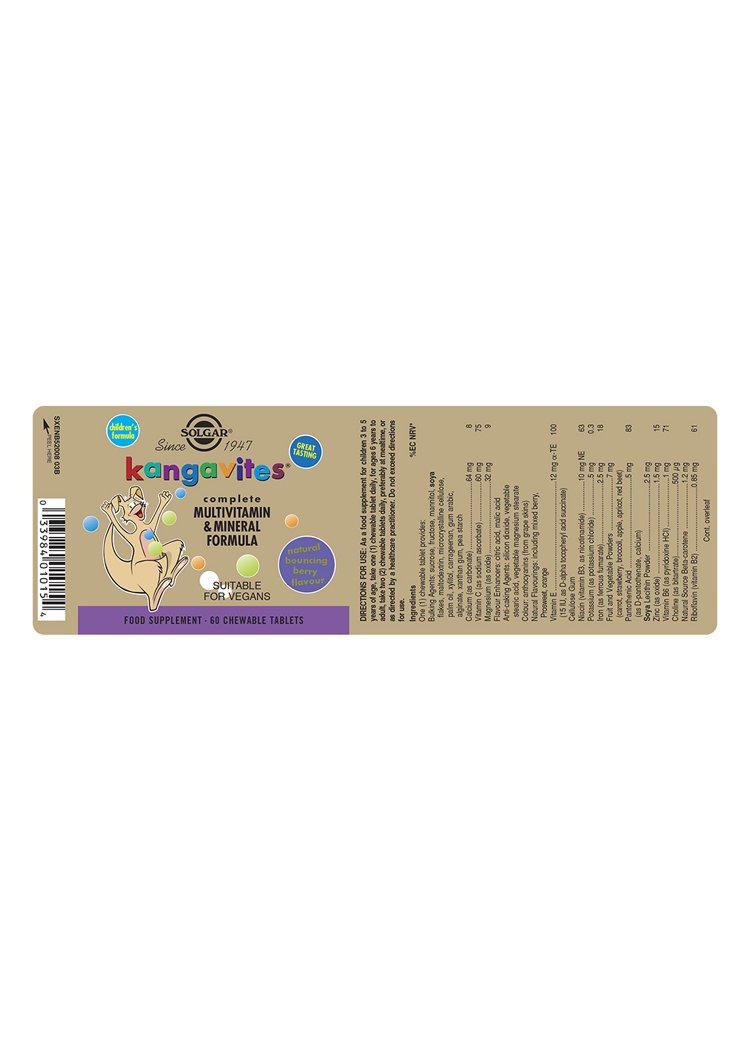 Solgar Kangavites(R) Multivitamin & Mineral Chewable Tablets Tropical Punch
