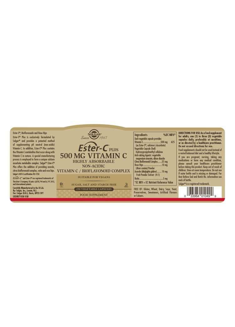 Solgar Ester-C(R) Plus 500 mg Vitamin C Vegetable Capsules
