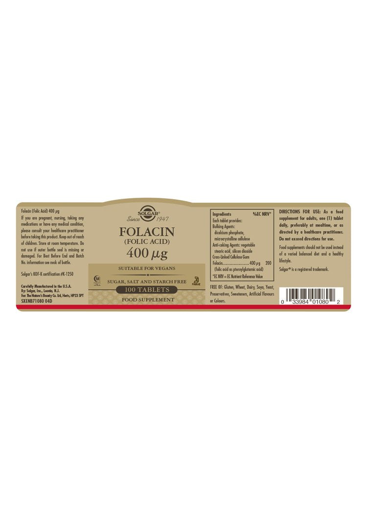 Solgar Folacin 400 «µg (Folic Acid) Tablets