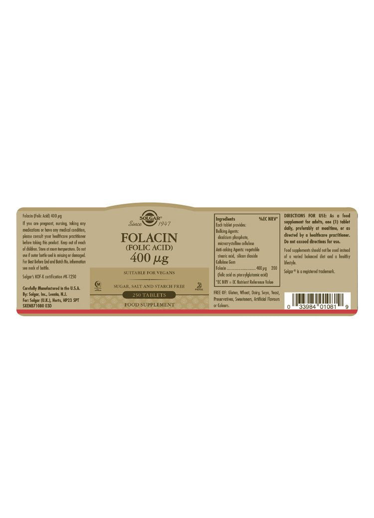 Solgar Folacin 400 «µg (Folic Acid) Tablets