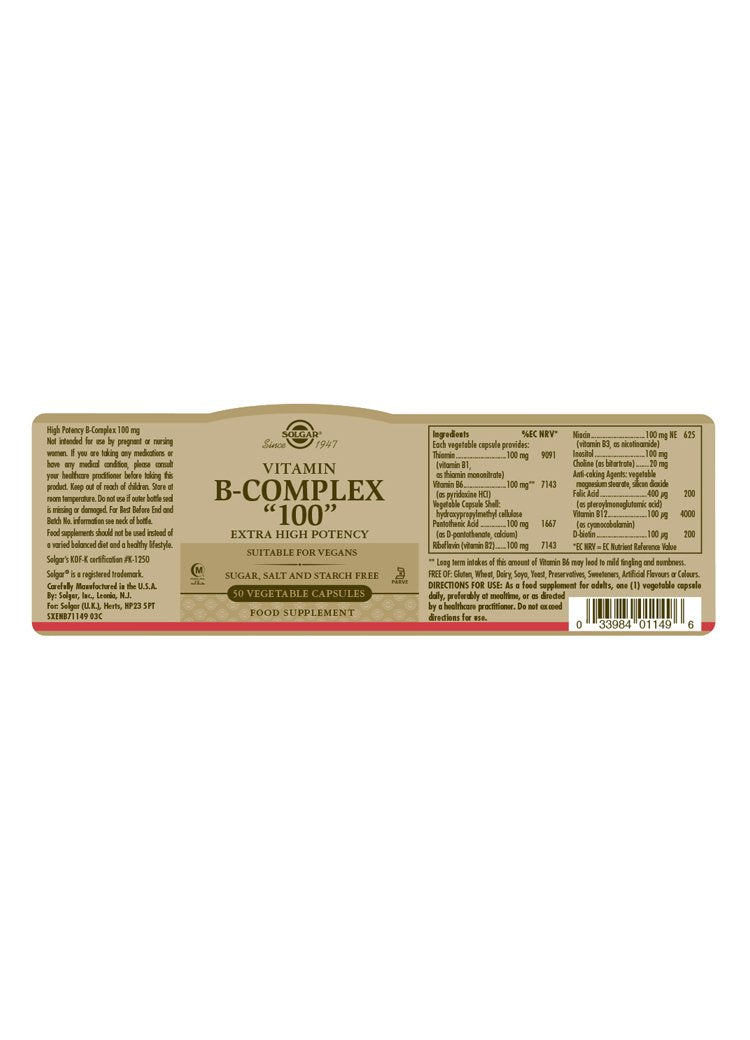 Solgar Vitamin B-Complex "100" Vegetable Capsules