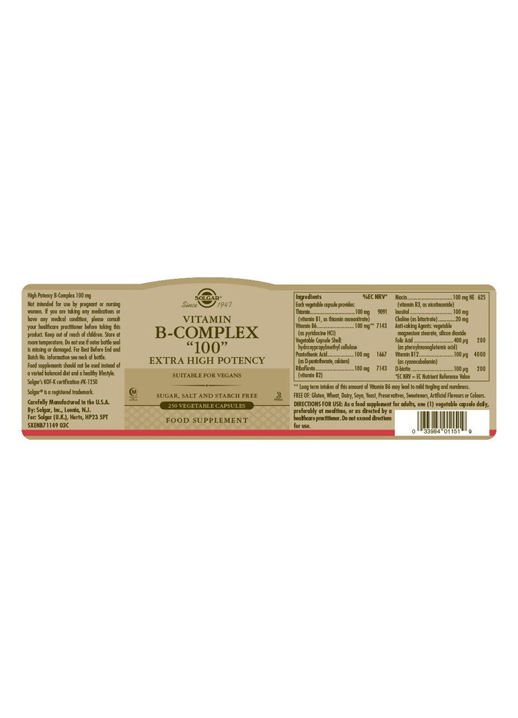 Solgar Vitamin B-Complex "100" Vegetable Capsules