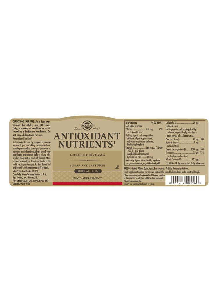 Solgar Antioxidant Nutrients Tablets