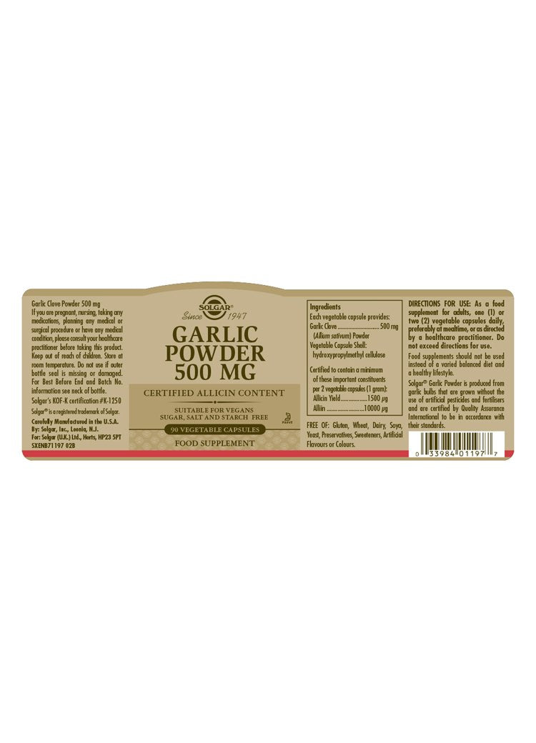 Solgar Garlic Powder 500 mg Vegetable Capsules