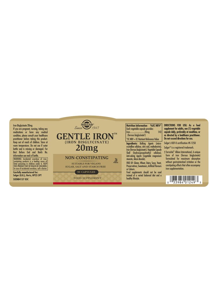 Solgar Gentle Iron(TM) 20 mg Vegetable Capsules