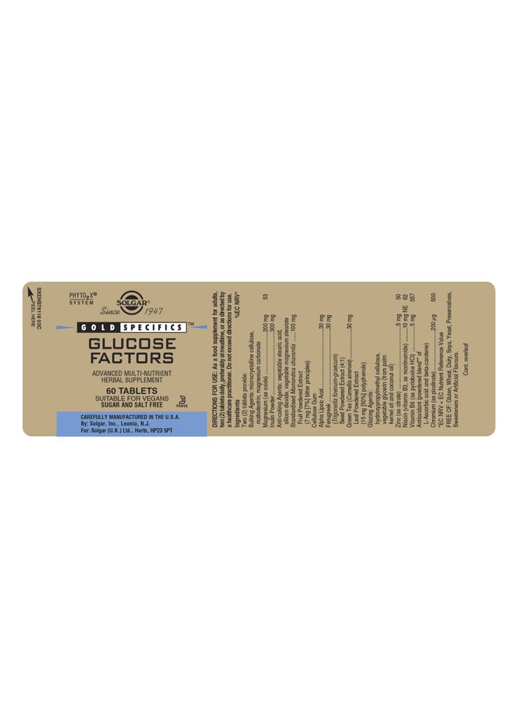 Solgar Gold Specifics(TM) Glucose Factors Tablets