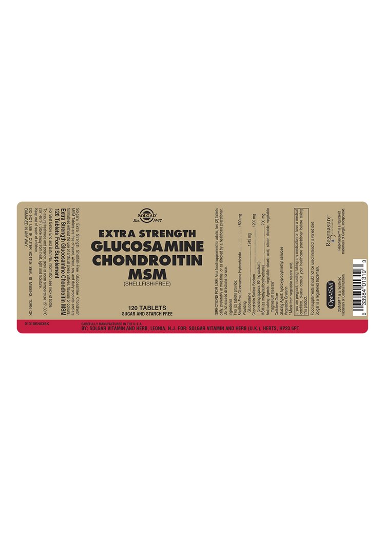 Solgar Extra Strength Glucosamine Chondroitin MSM Tablets (Shellfish-Free)