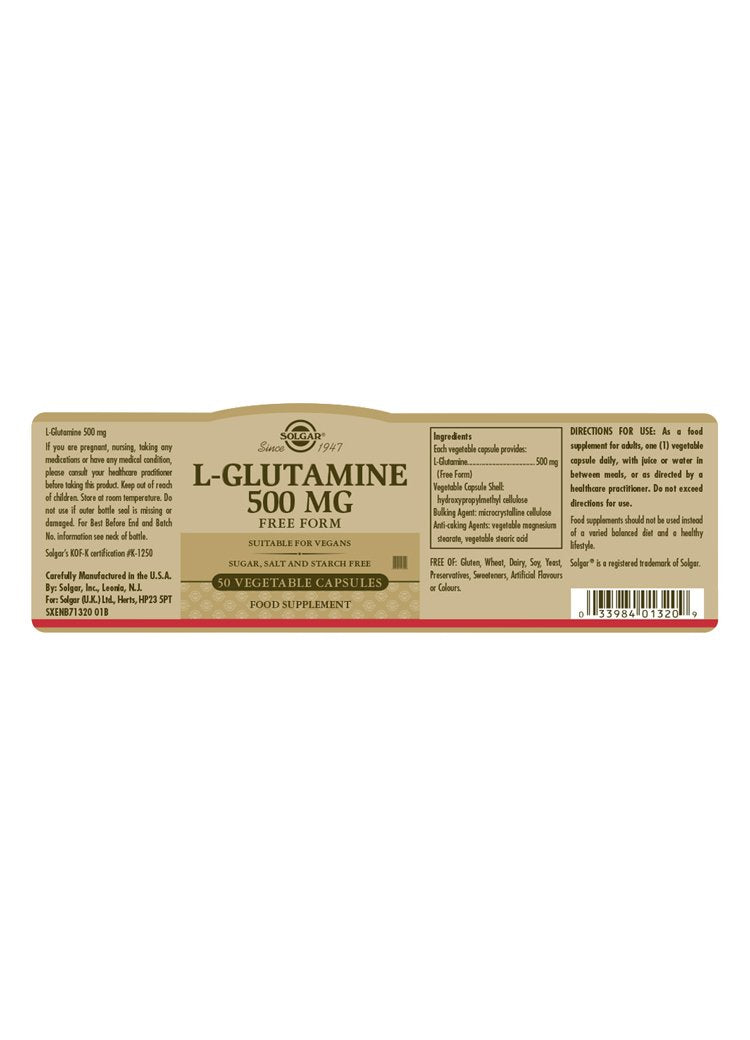 Solgar L-Glutamine 500 mg Vegetable Capsules