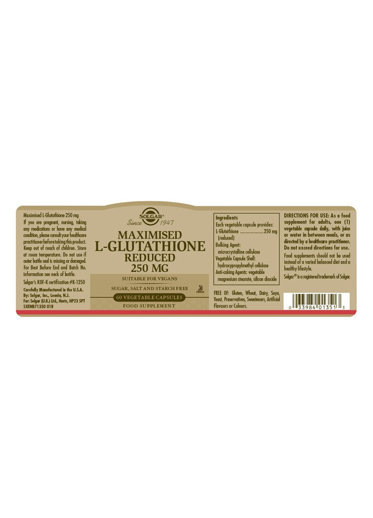 Solgar Maximised L-Glutathione (Reduced) 250 mg Vegetable Capsules