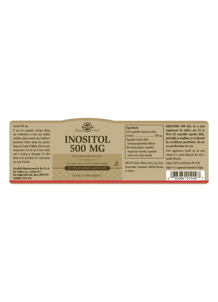 Solgar Inositol 500 mg Vegetable Capsules