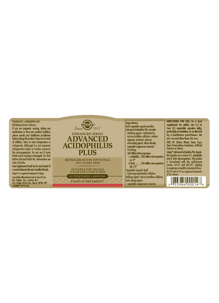 Solgar Advanced Acidophilus Plus (100% Dairy Free) Vegetable Capsules