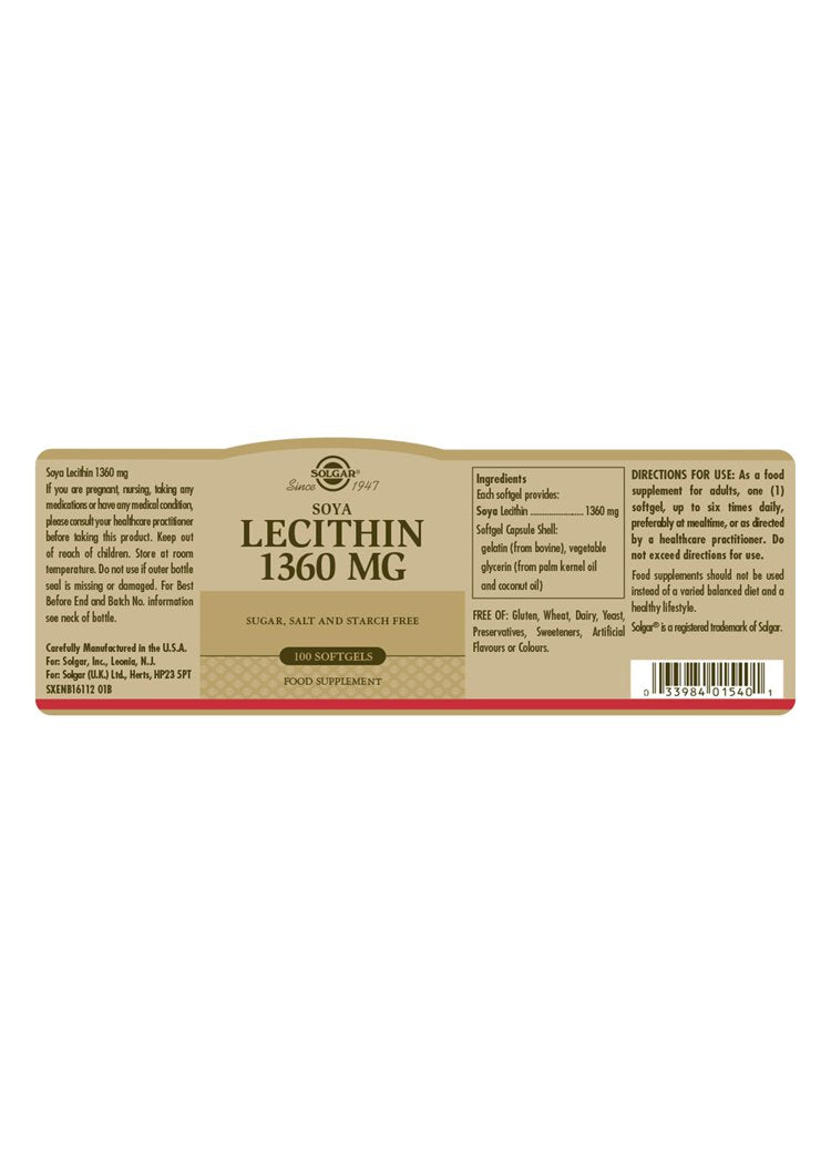 Solgar Soya Lecithin 1360 mg Softgels