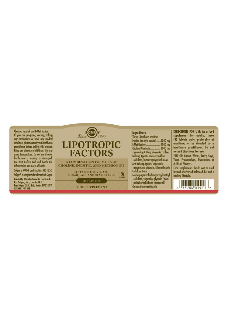 Solgar Lipotropic Factors Tablets