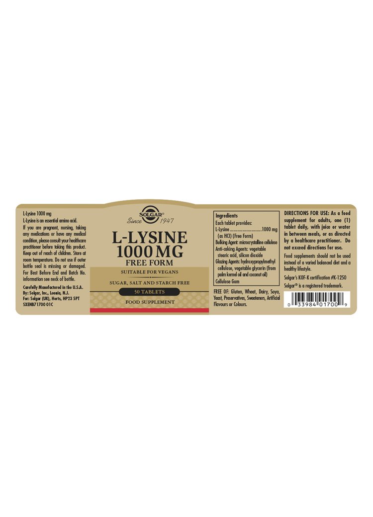 Solgar L-Lysine 1000 mg Tablets