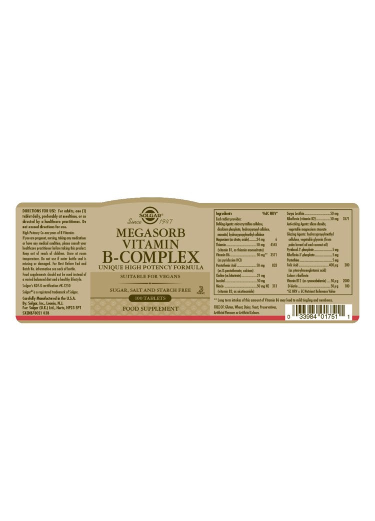 Solgar Megasorb Vitamin B-Complex Tablets