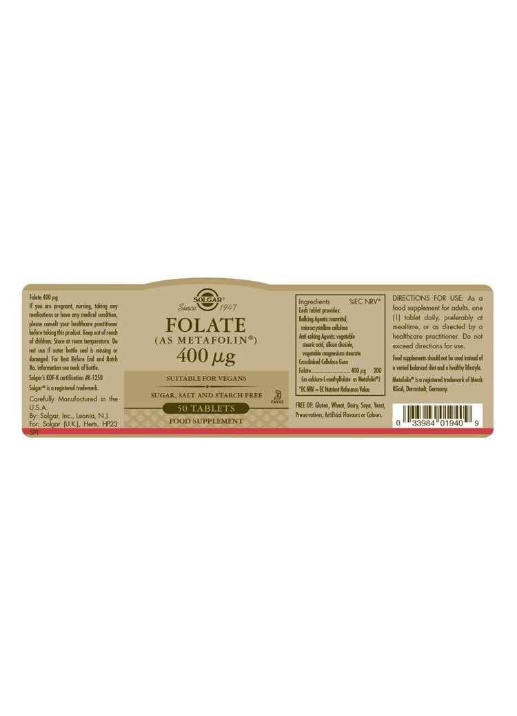 Solgar Folate 400 «µg (as Metafolin(R)) Tablets