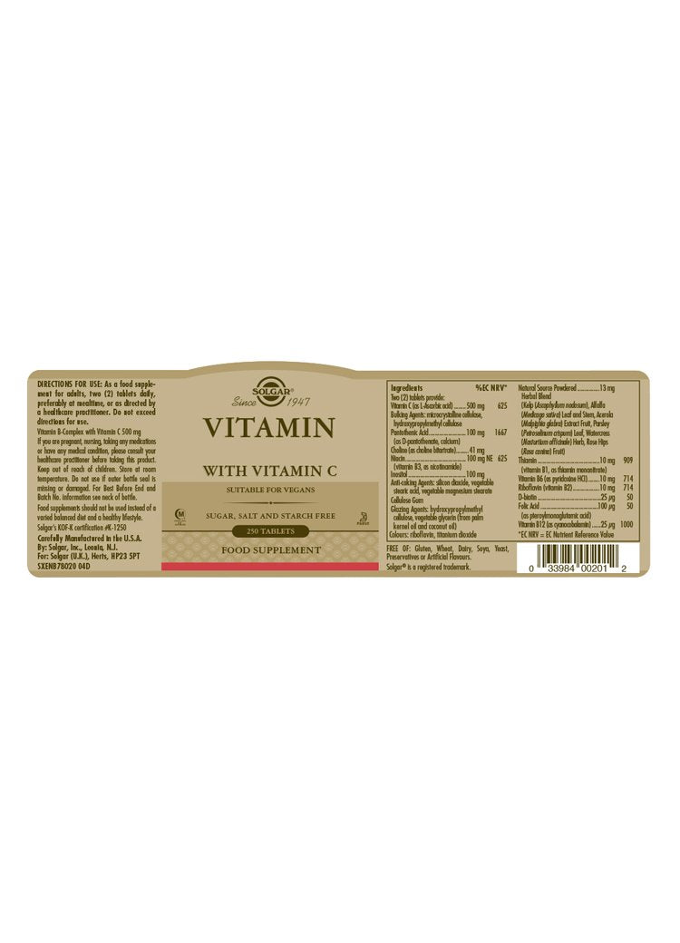 Solgar Vitamin B-Complex with Vitamin C Tablets