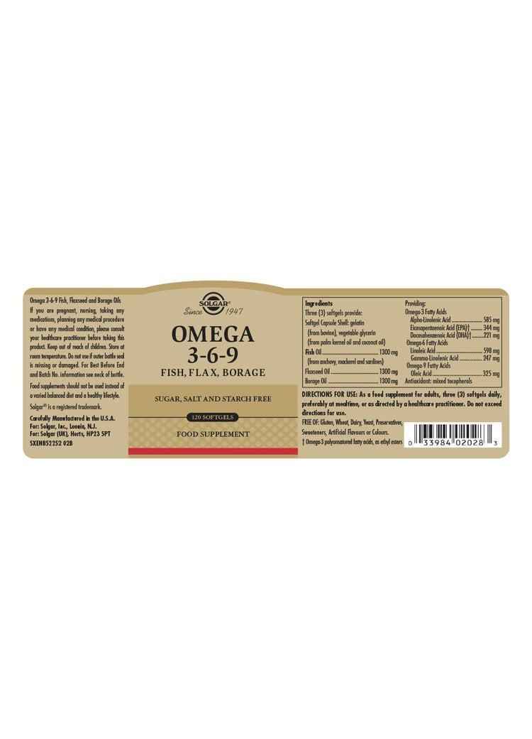Solgar Omega 3-6-9 Fish, Flax, Borage Softgels