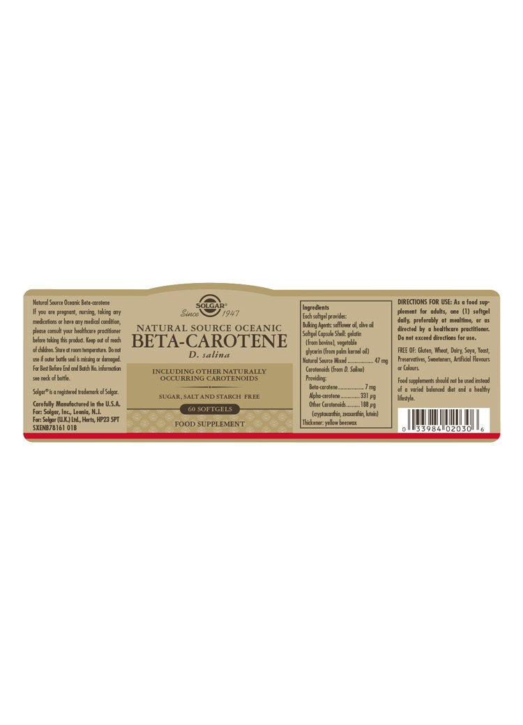 Solgar Natural Source Oceanic Beta Carotene Softgels