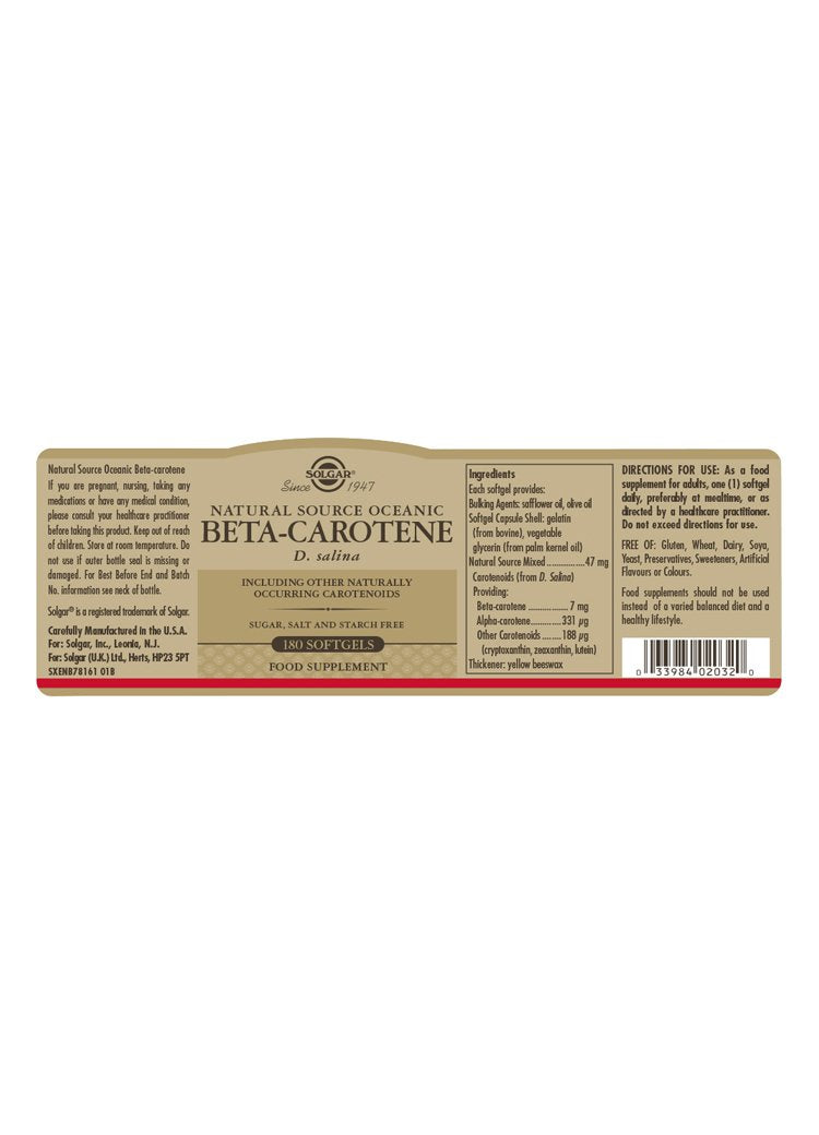 Solgar Natural Source Oceanic Beta Carotene Softgels