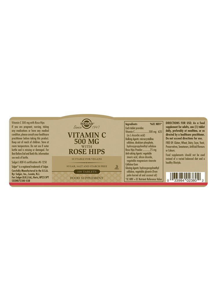 Solgar Vitamin C 500 mg with Rose Hips Tablets
