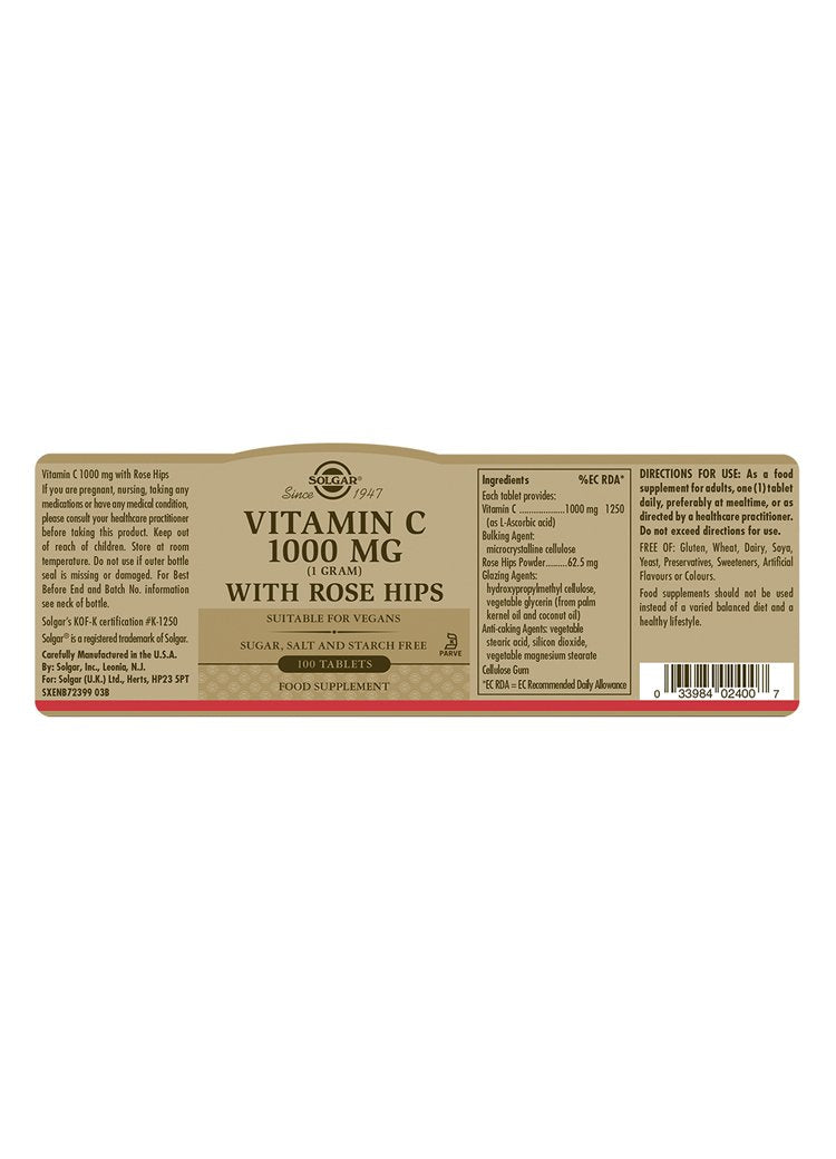Solgar Vitamin C 1000 mg with Rose Hips Tablets