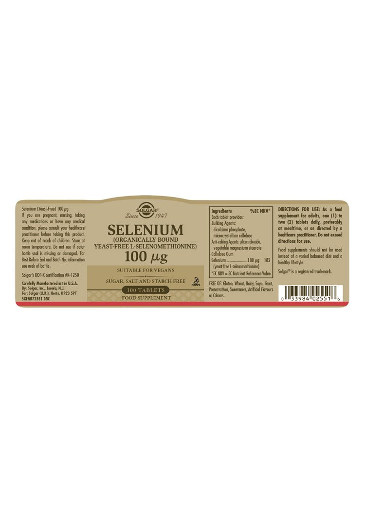 Solgar Selenium 100 «µg Tablets (Yeast-Free)