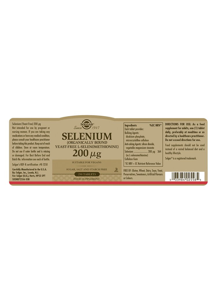 Solgar Selenium 200 «µg Tablets (Yeast-Free)