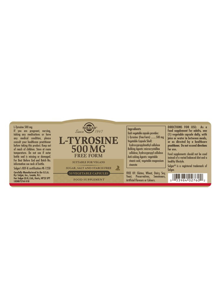 Solgar L-Tyrosine 500 mg Vegetable Capsules