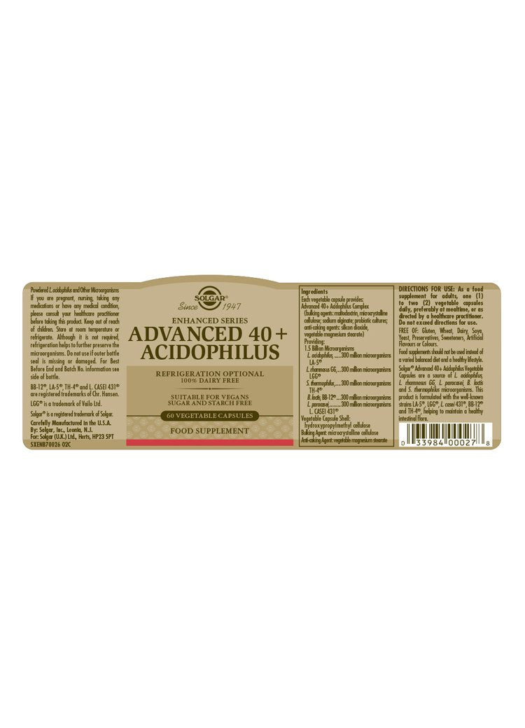 Solgar Advanced 40+ Acidophilus (100% Dairy Free) Vegetable Capsules