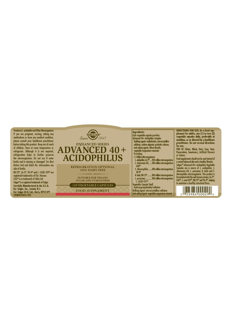 Solgar Advanced 40+ Acidophilus (100% Dairy Free) Vegetable Capsules