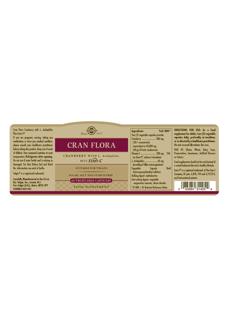 Solgar Cran Flora Cranberry with Microflora Plus Ester-C(R) Vegetable Capsules