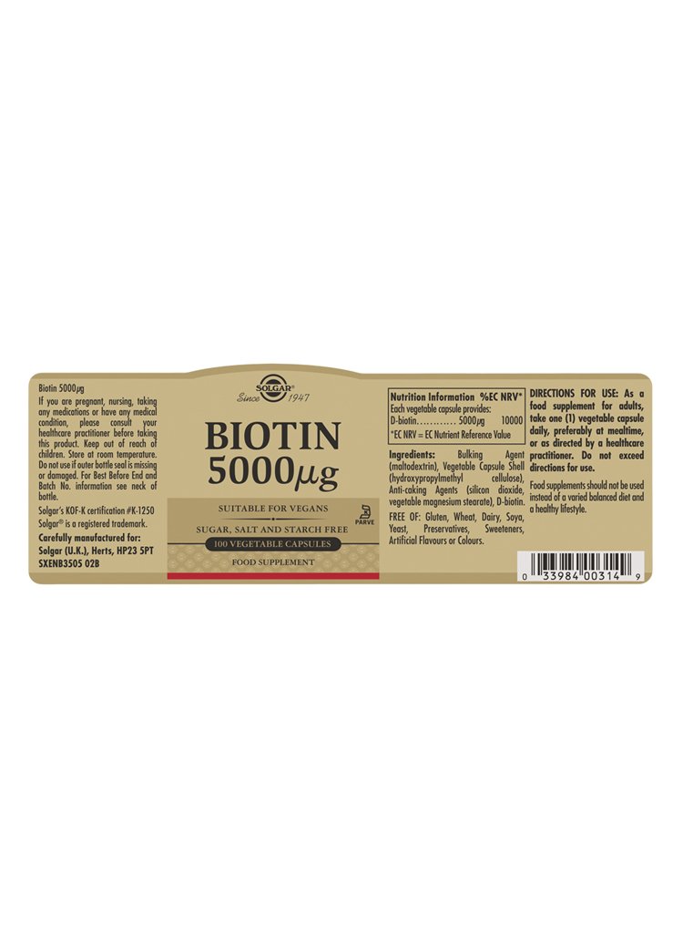 Solgar Biotin 5000 «µg Vegetable Capsules