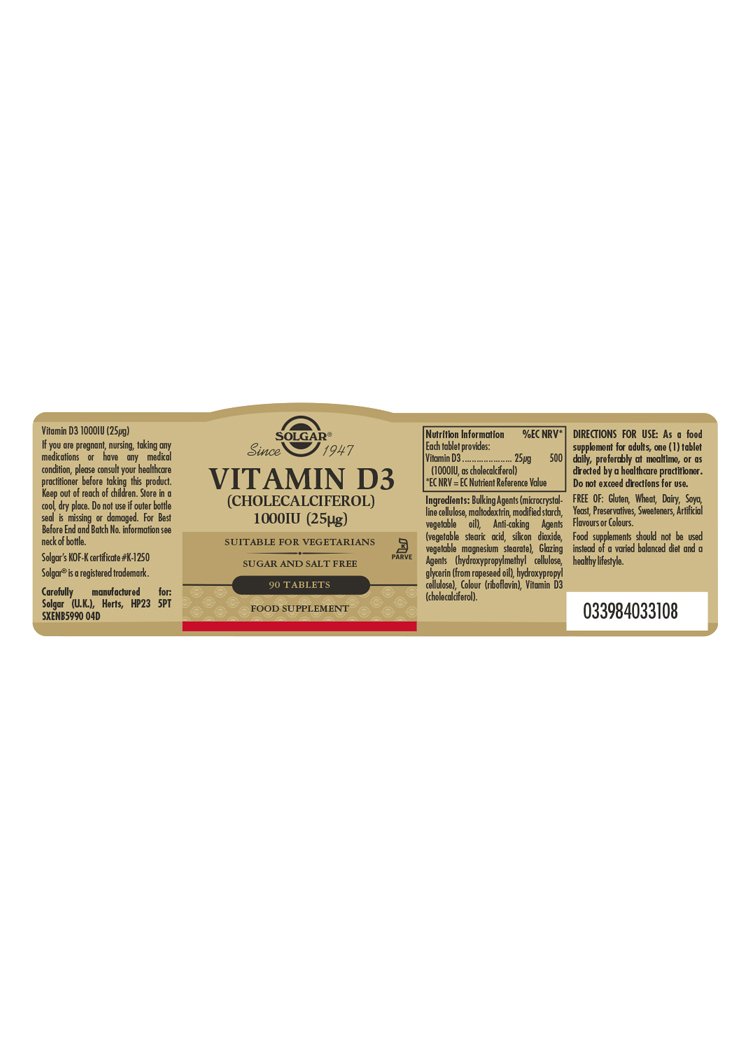 Solgar Vitamin D3 1000 IU (25 «µg) Tablets