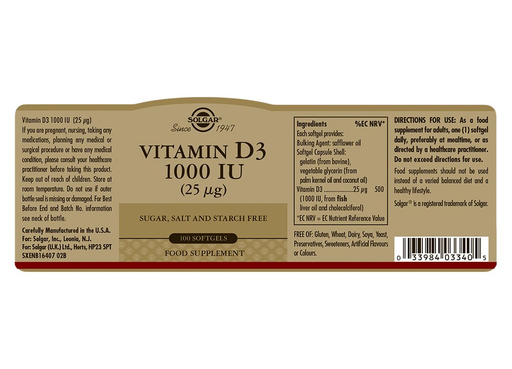 Solgar Vitamin D3 1000 IU (25 «µg) Softgels