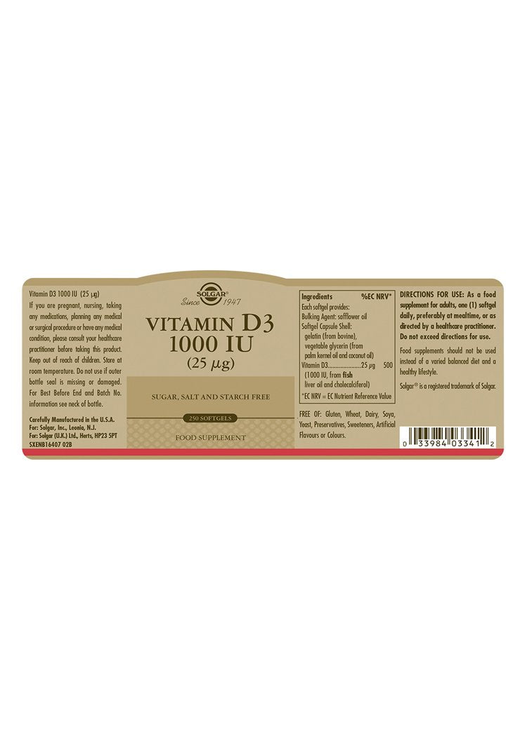 Solgar Vitamin D3 1000 IU (25 «µg) Softgels
