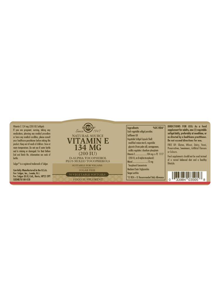 Solgar Vitamin E 134 mg (200 IU) Softgels 