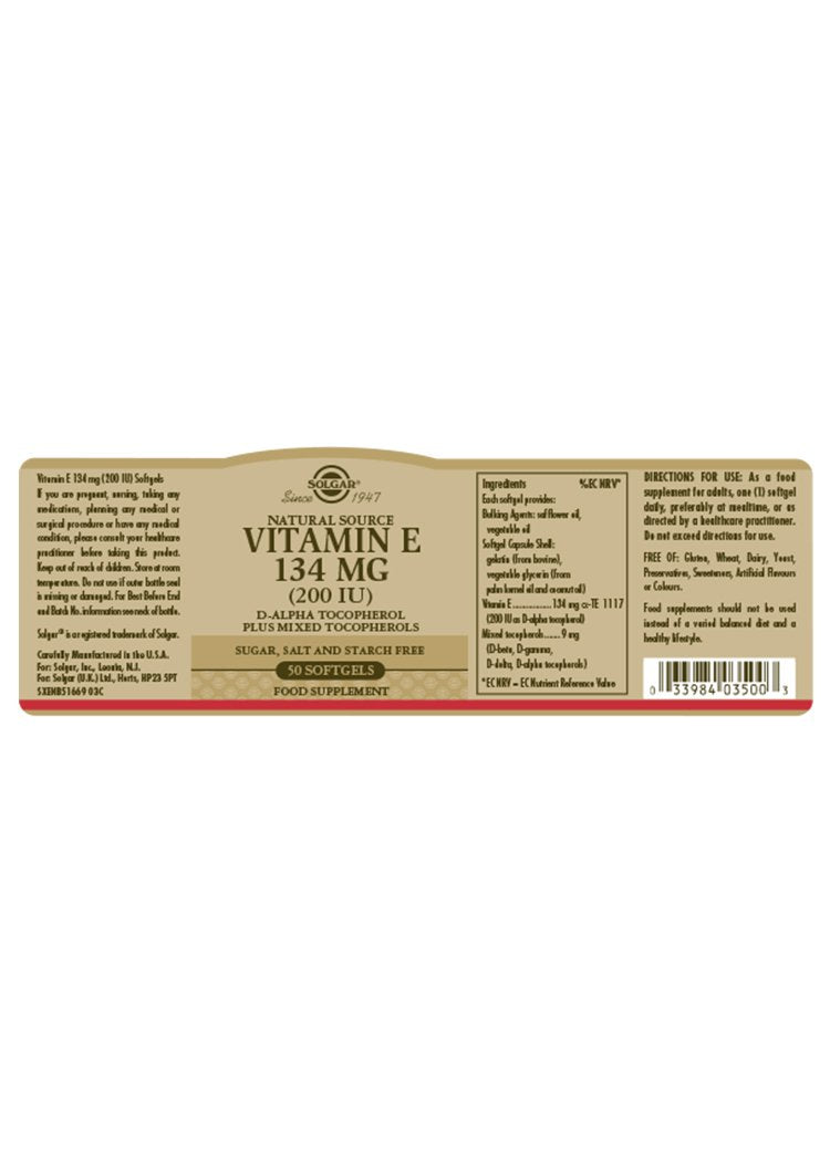 Solgar Vitamin E 134 mg (200 IU) Vegetable Softgels