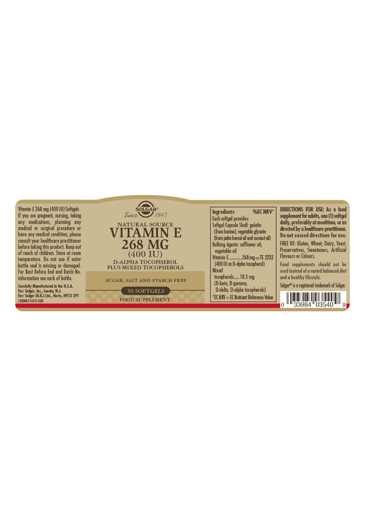 Solgar Vitamin E 268 mg (400 IU) Softgels