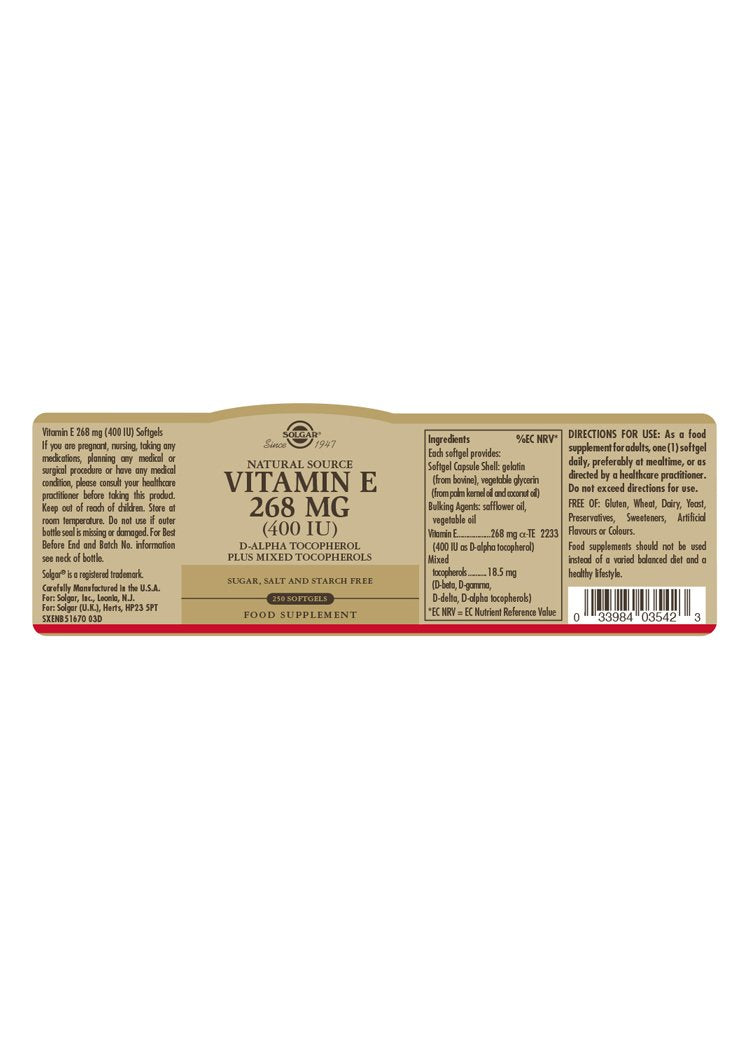 Solgar Vitamin E 268 mg (400 IU) Softgels