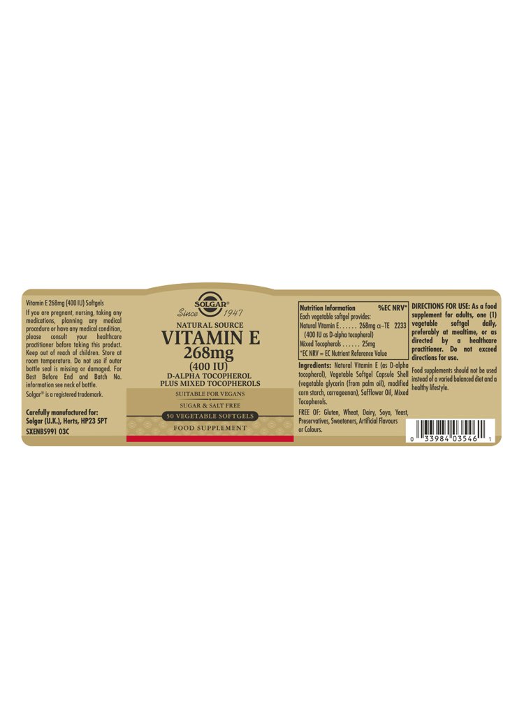 Solgar Vitamin E 268 mg (400 IU) Vegetable Softgels