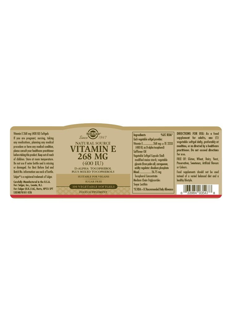 Solgar Vitamin E 268 mg (400 IU) Vegetable Softgels