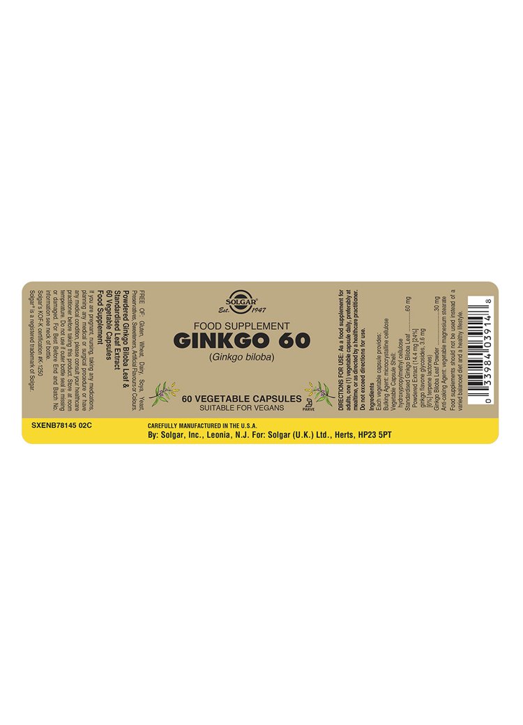 Solgar Ginkgo 60 Vegetable Capsules