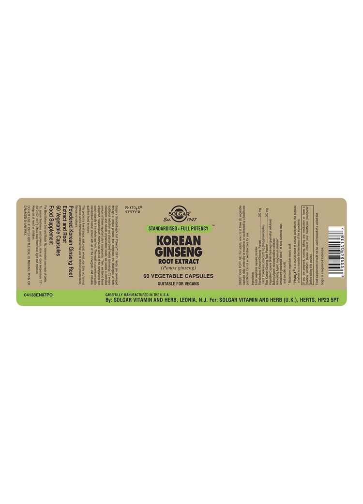 Solgar Korean Ginseng Root Extract Vegetable Capsules