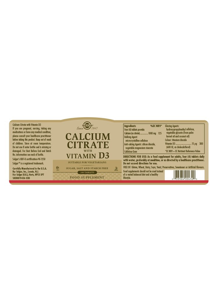 Solgar Calcium Citrate with Vitamin D3 Tablets