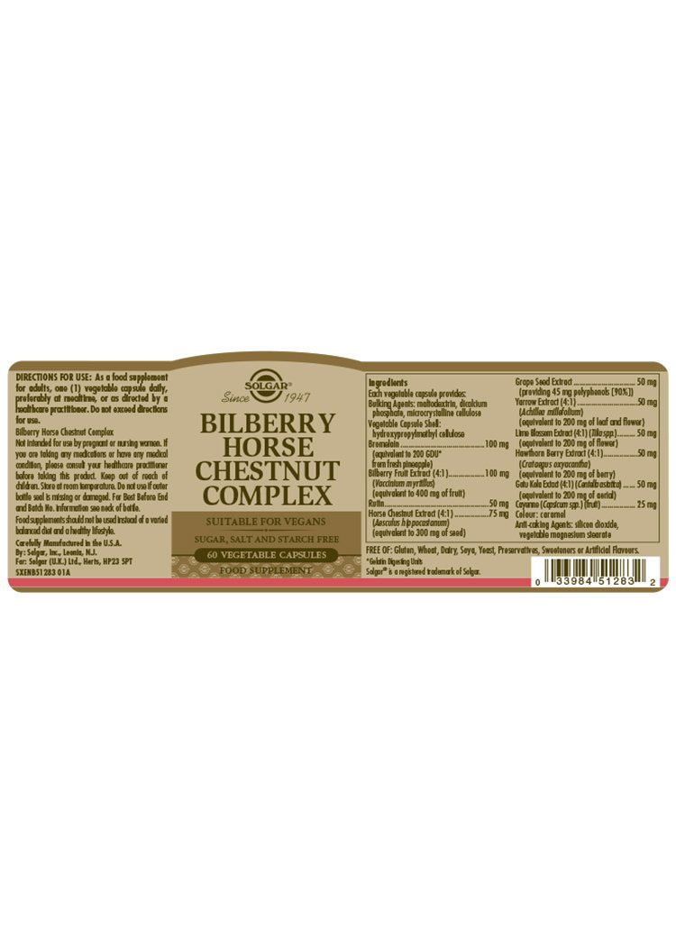 Solgar Bilberry Horse Chestnut Complex Vegetable Capsules