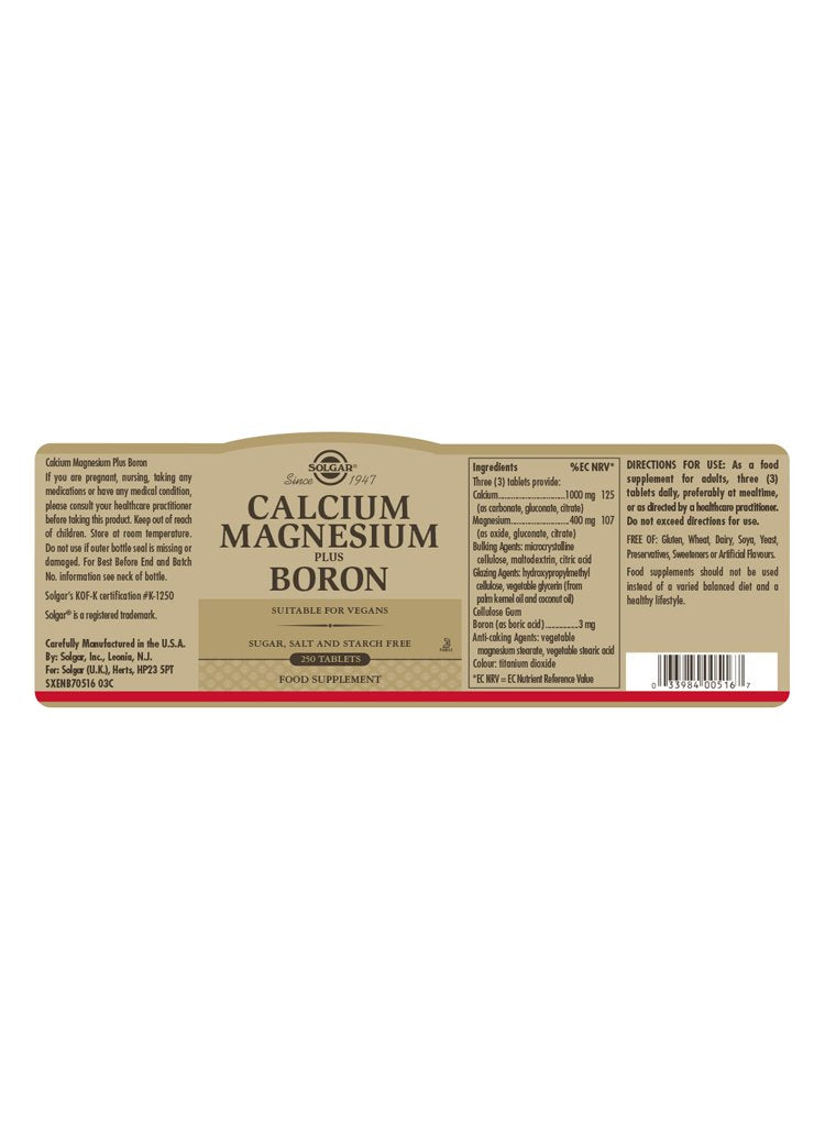 Solgar Calcium Magnesium Plus Boron Tablets