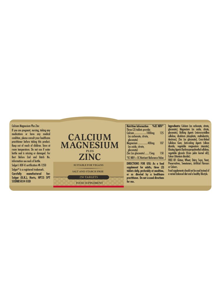 Solgar Calcium Magnesium Plus Zinc Tablets