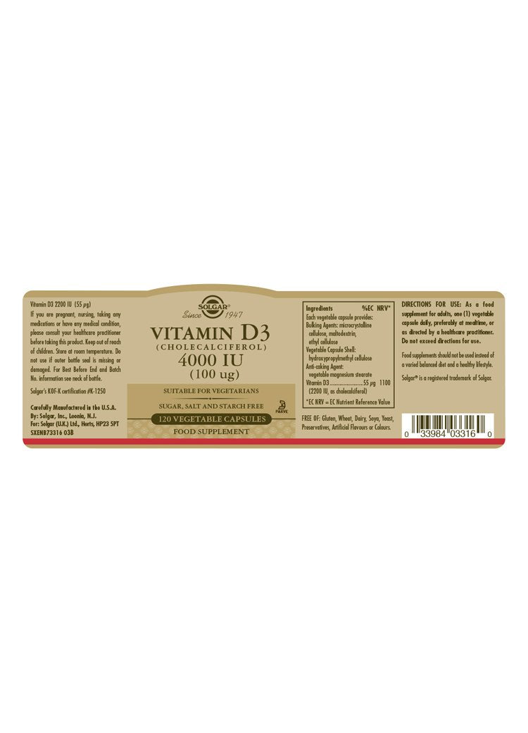Solgar Vitamin D3 4000 IU (100 «µg) Vegetable Capsules